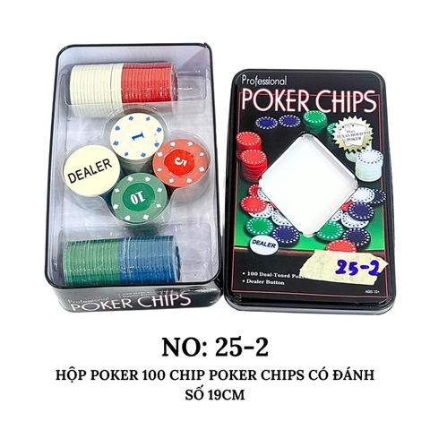 HỘP POKER 100 CHIP POKER CHIPS CÓ ĐÁNH SỐ 19CM