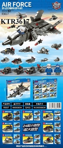 KTR3617 HỘP LOGO RÁP MÁY BAY, XE CHIẾN ĐẤU 432 MIẾNG 24 IN 1 AIR FORCE