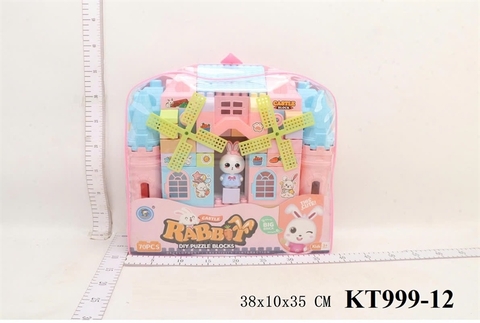 KT999-12 TÚI RÁP NHÀ LÂU ĐÀI, XE LỬA+ 1C THỎ +2 CHONG CHÓNG 70 MIẾNG RABBIT 25.5X7.5X26