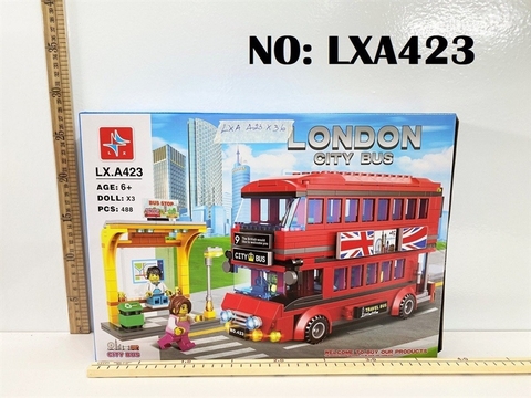 LXA423 HỘP LOGO RÁP TRẠM, XE BUS 2 TẦNG ĐÈN 488 MIẾNG LONDON CITY BUS LX.A423