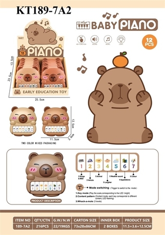 KT189-7A2 HỘP ĐÀN ORGAN CAPYBARA PIN NHẠC 12C (LỐC 12C TÍNH CÁI) BABY PIANO 25.5X23.5X13.5