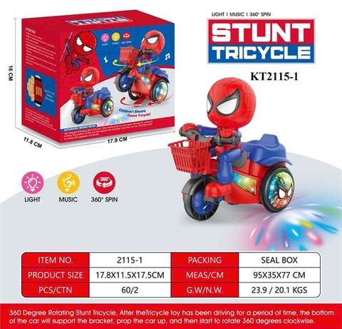 KT2115-1  HỘP XE ĐẠP 3 BÁNH PIN NHẠC ĐÈN+ 1T SN NHỆN STUNT TRICYCLE 17.9X11.8X16 (LĐ)