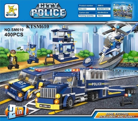 KTSM610 HỘP LOGO RÁP XE CS, MÁY BAY TRỰC THĂNG 2 IN 1 400 MIẾNG CITY POLICE 46X33X7.2