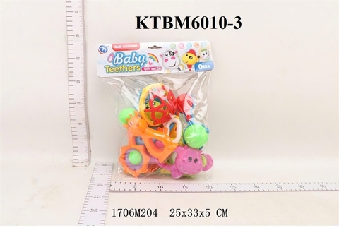 KTBM6010-3 TÚI LẮC TREO NÔI 10C (LẮC, BANH, BÀN CHẢI, HƯƠU, ĐĨA BAY, HÀ MÃ, CÁ, HOA HƯỚNG DƯƠNG) BABY TEETHERS (PVC) 25X33X5