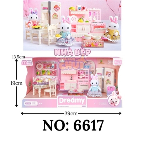 6617A HỘP NỘI THẤT NHÀ BẾP THỎ+ TỦ LẠNH 2 NGĂN+ BÀN+ GHẾ+1C THỎ