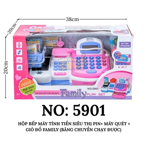 5901 HỘP BẾP MÁY TÍNH TIỀN SIÊU THỊ PIN+ MÁY QUÉT + GIỎ ĐỒ FAMILY (BĂNG CHUYỀN CHẠY ĐƯỢC)