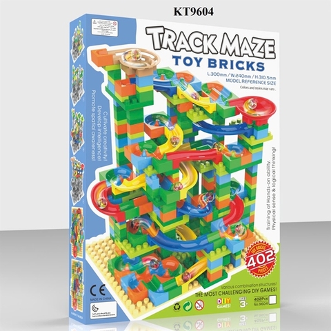 KT9604  HỘP LOGO RÁP CẦU TRƯỢT BANH 402 MIẾNG TRANK MAZE TOY BRICKS