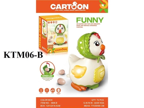 KTM06-B  HỘP THÚ GÀ ĐỘI KHĂN PN NHẠC ĐÈN ĐẺ TRỨNG CARTOON (THÚ PIN LĐ)