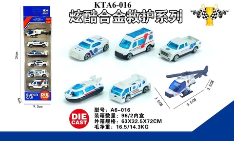 KTA6-016 VĨ HỘP XE CS SẮT TRỚN 6C ĐỦ MẪU (HƠI CS, TÀU, MÁY BAY TRỰC THĂNG, BÁN TẢI, CỨU THƯƠNG) TL 164 SUPER CAR 9.5X4X34