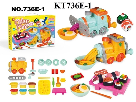 KT736E-1  HỘP ĐẤT SÉT LÀM MÌ, SUSHI+ MÁY LÀM MÌ XE LỬA+ 6 HŨ+ KHUÔN COLOR CLAY