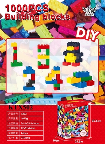 KTX502  HỘP LOGO RÁP NHÀ 1000 MIẾNG BUILDING BLOCKS 24.5X10X35.5