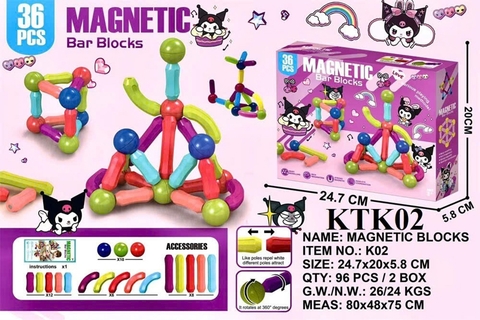KTK02 HỘP LOGO RÁP XẾP HÌNH NAM CHÂM KUROMI 36 MIẾNG MAGNETIC 24.7X5.8X20