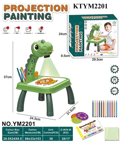KTYM2201  HỘP BÀN BẢNG XÓA KHỦNG LONG PIN CHIẾU HÌNH+ BÚT MÀU PROJECTION PAINTING 29.5X9.5X24