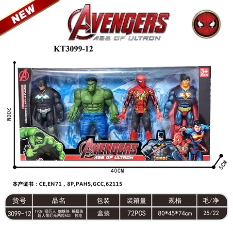 KT3099-12 HỘP SN AVENGERS 4T PIN NÚT ĐÈN (BATMAN, NGƯỜI XANH, NHỆN, SUPER MAN) 40X5X20 (HỘP)