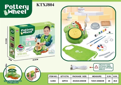 KTXJ804 HỘP TRÒ CHƠI MÁY LÀM GỐM KHỦNG LONG PIN+ SẠC USB+ BÚT+ MÀU POOTERY WHEEL