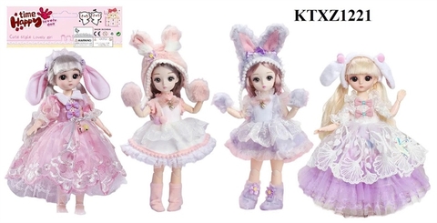 KTXZ1221 TÚI BÉ (BABY) Barbie TAI THỎ KHỚP, MẮT THỦY TINH 12 INCH (4 MẪU) PVC CHIBI