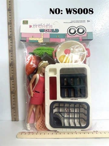 WS008 TÚI BẾP BỒN RỬA RAU CỦ+ 1 NỒI+ CÀ RỐT, KHỔ QUA DÍNH+ THỚT + 1C BABY(BÉ NHỰA) KITCHEN WORLD (PVC) 2 MẪU WS005, WS006, WS007, WS008, WS009