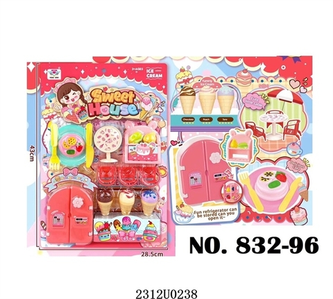 832-96 VĨ BẾP TỦ LẠNH 2 CÁNH+ 3C KEM+ BÀN+ 3 GHẾ+ DĨA BÁNH SWEET HOUSE 2288-96