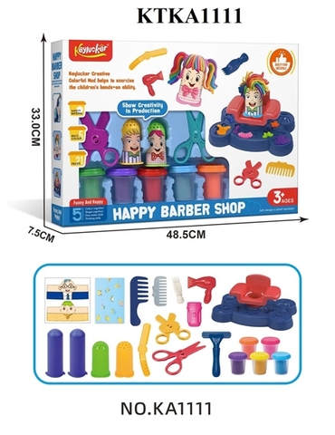 KTKA1111 HỘP ĐẤT SÉT LÀM TÓC+ KÉO+ KHUÔN+ MÁY LÀM TÓC+ 5 HŨ+ DẠO CẠO+ LƯỢC+ MÁY SẤY HAPPY BARBER SHOP 48.5X7.5X33