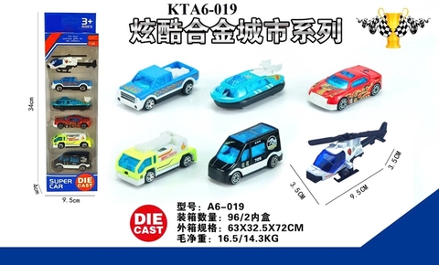 KTA6-019 VĨ HỘP XE CS SẮT TRỚN 6C ĐỦ MẪU (HƠI, TÀU, MÁY BAY TRỰC THĂNG, CT) TL 164 SUPER CAR 9.5X4X34