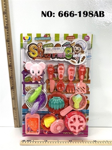 666-198AB VĨ BẾP GAS ĐƠN+ 1 NỒI ỚT CHUÔNG+ 1 CHẢO CẢI + TRÁI CÂY CHUỐI, NHO+ RỔ BẮP, CÀ TÍM+ 1C CHUỘT SHOPPING