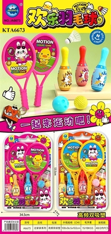 KTA6673  VĨ ÉP TRÒ CHƠI 2C VỢT CẦU + 2T BOWLING+ 2T BANH+1C CẦU LÔNG (2 MÀU) 34.5X6.5X53.5