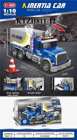 ZH811-12 HỘP XE CT CONTAINER RÁC PIN NHẠC ĐÈN, PHUN KHÓI TL 110 INERTIA CAR (KHÔNG MẶT KIẾNG)