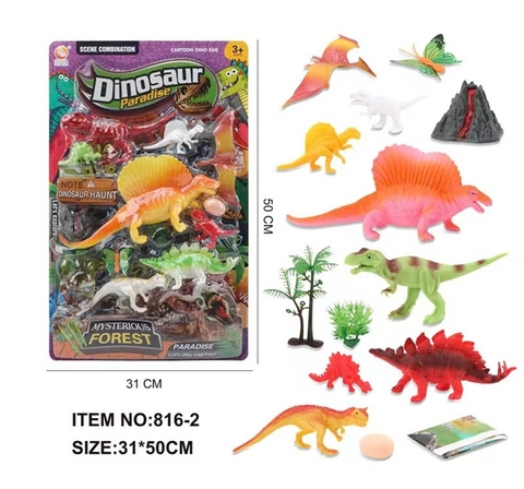 816-2 VĨ THÚ KHỦNG LONG 8C (1 LỚN, 4 TRUNG, 3 NHỎ) + ĐÁ, CÂY, TRỨNG Dinosaur para 816-