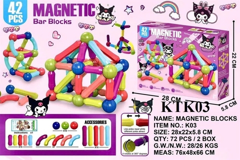 KTK03 HỘP LOGO RÁP XẾP HÌNH NAM CHÂM KUROMI 42 MIẾNG MAGNETIC 24.7X5.8X20