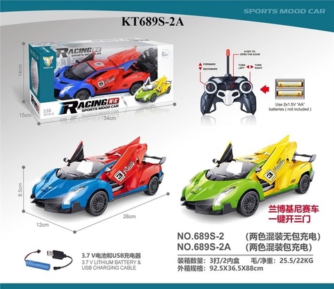 KT689S-2A HỘP XE HƠI LAMBORGHINI MỞ CỬA, CỐP ĐK 7 Đ.TÁC, ĐÈN, CÓ SẠC TL 116 RACING 34X15X14 (2 MÀU) 689S-2, 689S-2A