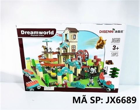 JX6689 HỘP LOGO RÁP CÔNG VIÊN CẦU TUỘT, ĐU QUAY 531 MIẾNG Dream World