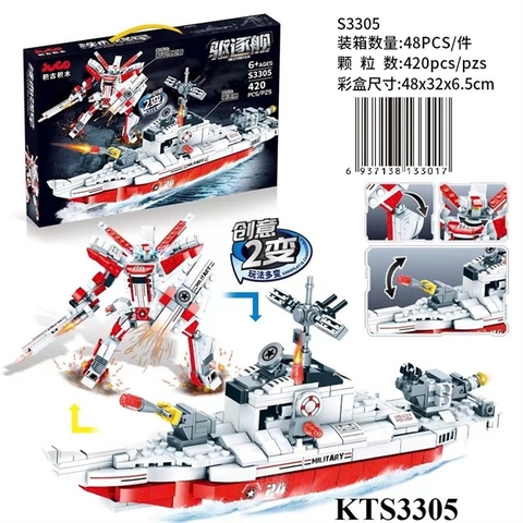 KTS3305 HỘP LOGO RÁP TÀU CHIẾN BIẾN HÌNH ROBO 420 MIẾNG 2 IN 1 48X6.5X32