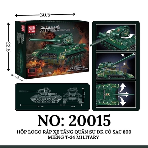 KT20015 HỘP LOGO RÁP XE TĂNG QUÂN SỰ ĐK CÓ SẠC 800 MIẾNG T-34 MILITARY