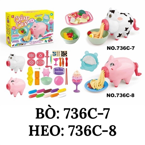 736C-8 HỘP ĐẤT SÉT LÀM MÌ, KEM+ MÁY LÀM MÌ HEO+ KHUÔN+ 10 HŨ COLOR CLAY