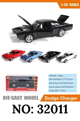 32011 HỘP XE HƠI Dodge Charge SẮT MỞ CỬA, CỐP PIN NÚT (TRỚN) 1C TL 132 (MÔ HÌNH 4 MÀU) TOP MODEL