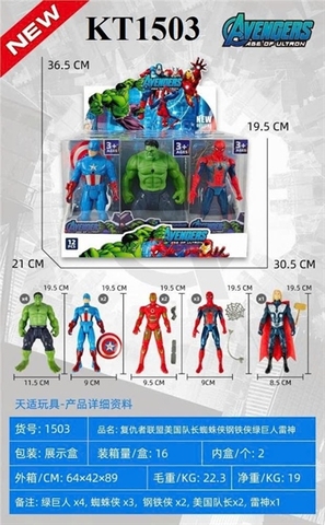 KT1503A  HỘP SN 12T AVENGERS PIN NÚT ĐÈN + VK (NGƯỜI XANH, CAPTAIN, IRON MAN, NHỆN, THOR) (LỐC 12C TÍNH CÁI) 30.5X21X19.5