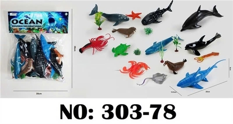 303-78 TÚI THÚ BIỂN 14C ĐỦ MẪU + CÂY (CÁ MẬP, CÁ HEO, TÔM, CUA, CÁ ĐUỐI, SAO BIỂN, HẢI CẨU, RÙA) OCEAN (PVA) NHIỀU CON