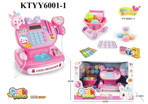 KTYY6001-1 HỘP BẾP MÁY TÍNH TIỀN SIÊU THỊ+ MÁY QUÉT PIN THỎ+ XE ĐẨY KEM CASH REGISTER 43X28X21.8