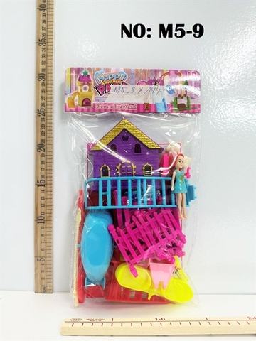 M5-9 TÚI CÔNG VIÊN CẦU TUỘT+ BẬP BÊNH+ NHÀ+ 1C BABY NHỰA (BÉ)+ 1C CHÓ HAPPY PARK (PVC)