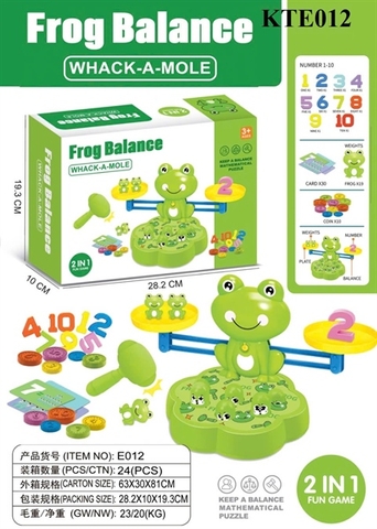KTE012  HỘP TRÒ CHƠI CÂN CÂN BẰNG ẾCH+ ĐẬP CHUỘT 2 IN 1 FROG BALANCE 28.2X10X19.3
