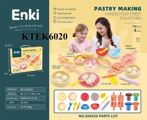 KTEK6020  HỘP ĐẤT SÉT LÀM BÁNH DIMSUM+ KHUÔN+ KHÂY HẤP+ 4 HŨ 19 MIẾNG ENKI 36.2X7X26.5