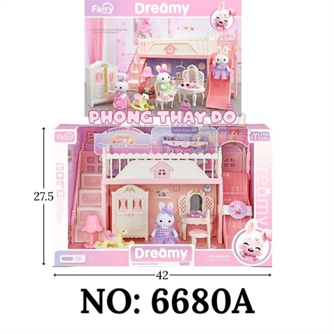 6680A HỘP NỘI THẤT NHÀ THỎ+ TỦ+ BÀN TRANG ĐIỂM+ GHẾ+ CẦU TUỘT+ 1C THỎ BAY DREAMY