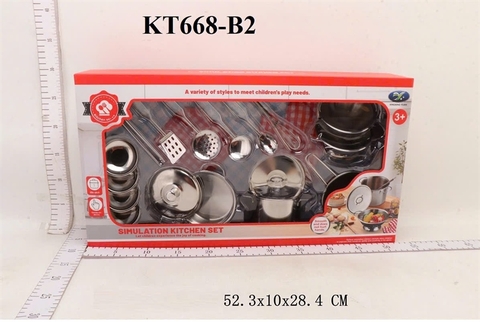 KT668-B2 HỘP BẾP INIOX NỒI, CHẢO, GIÁ SIMULATION KITCHEN SET 52.3X10X28.4