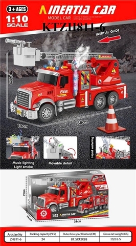 KTZH811-6 HỘP XE CT CỨU HỎA PIN NHẠC ĐÈN, PHUN KHÓI TL 110 INERTIA CAR (KHÔNG MẶT KIẾNG) 39X14X21