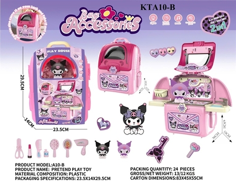 KTA10-B HỘP KỆ BALO TRANG ĐIỂM MÁY SẤY+ GƯƠNG+ LƯỢC+ CHÌA KHÓA+ SON+1C KUROMI 2 IN 1 23.5X14X29.5