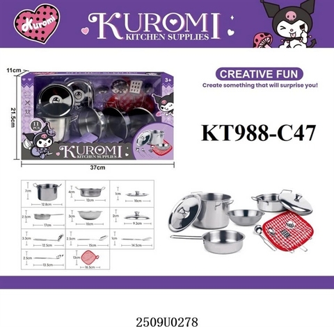 KT988-C47 HỘP BẾP INOX KUROMI+ NỒI+ CHẢO+ THAU+ GIÁ+ KHĂN 37X11X21.5