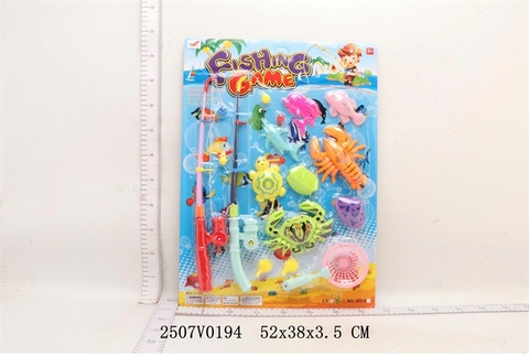 KT393-5 VĨ CÂU CÁ 2 CẦN+ 8C ĐỦ MẪU + VỢT (CÁ, CÁ HEO, TÔM, RÙA, CUA, NGHÊU) FISHING GAME 52X38X3.5