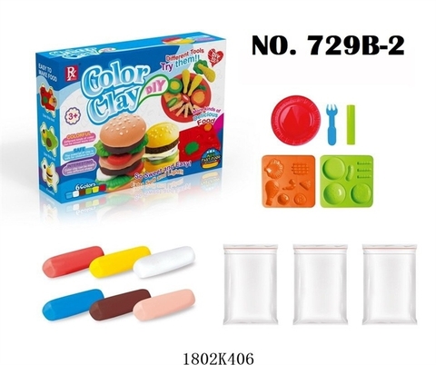 729B-2 HỘP ĐẤT SÉT LÀM BÁNH MÌ HAMBURGER+ KHUÔN COLOR CLAY