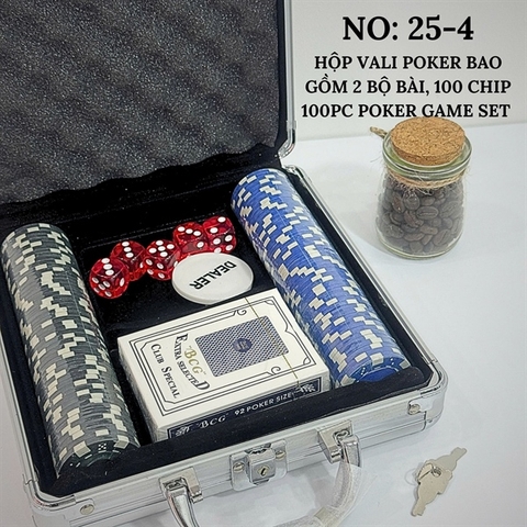 HỘP VALI POKER BAO GỒM 2 BỘ BÀI, 100 CHIP 100PC POKER GAME SET 24CM