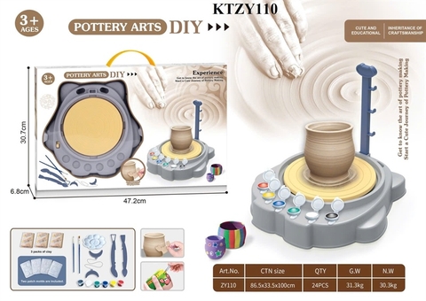 KTZY110 HỘP TRÒ CHƠI MÁY LÀM GỐM CÚ MÈO PIN+ MÀU POTTERY ARTS 47.2X6.8X30.7